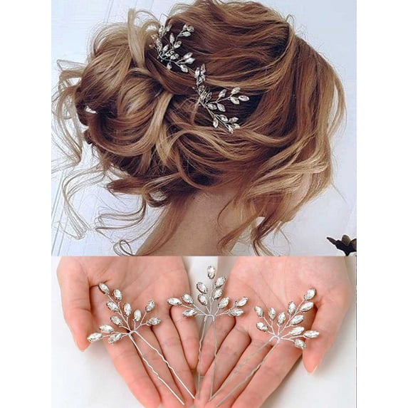 MaxxMarket Crystal Bride Wedding Hair Pins Rhinstones Bridal Hair Accessories Head Piece for Women and Girls (Pack of 3) (A Silver)