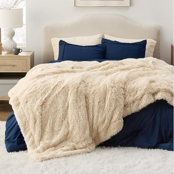 MaxxMarket GentleSoft Fluffy Beige King Size Blanket for Bed, Thick Soft Sherpa Faux Fur Fleece Bedding Fuzzy Plush Winter Warm Heavy Big Large King Blanket, Cozy Beige Gifts for Men Women, 108x90