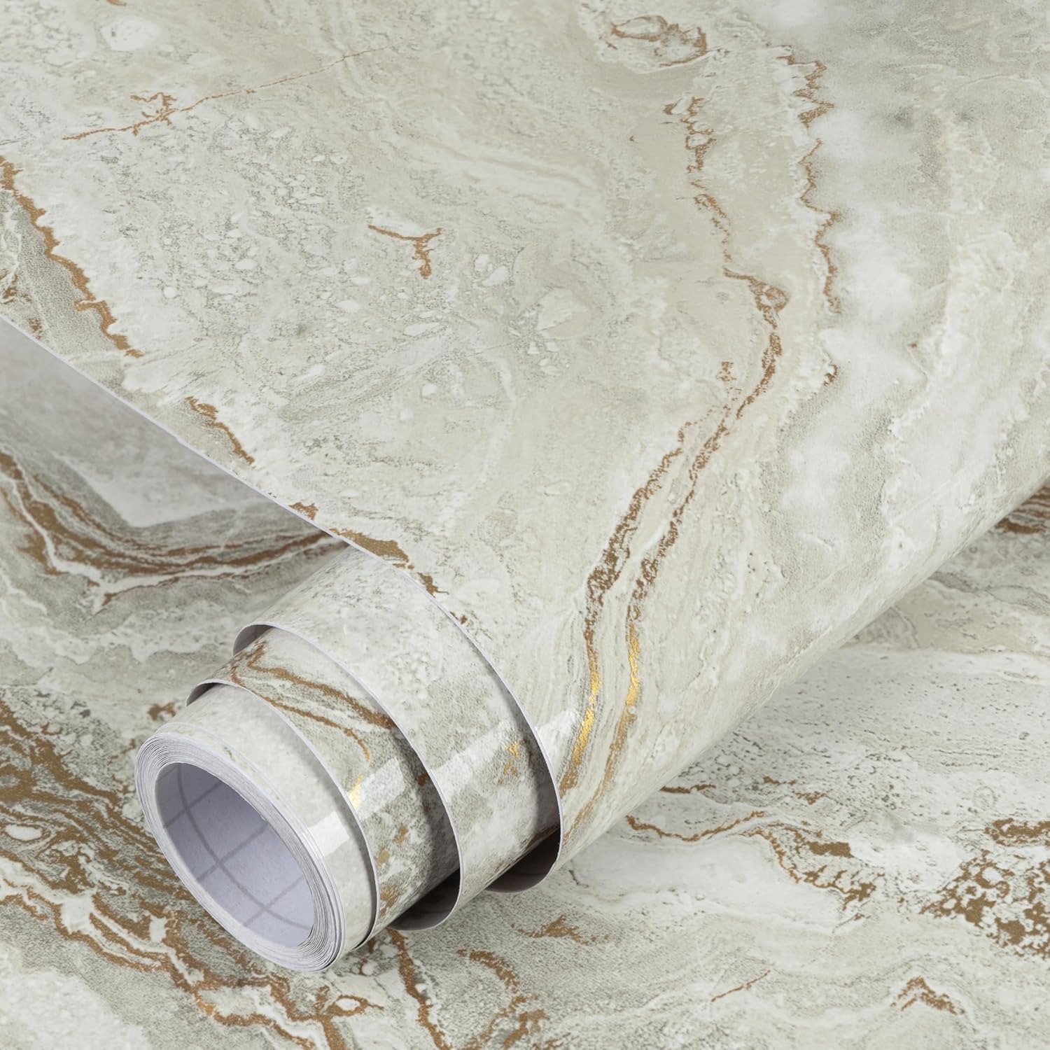 MaxxMarket Glossy Marble Contact Paper Peel and Stick Gray/Gold Wallpaper Vinyl Wrap Waterproof Wall Paper for Kitchen Countertop Cabinet Furniture 17.7" x 78.7"