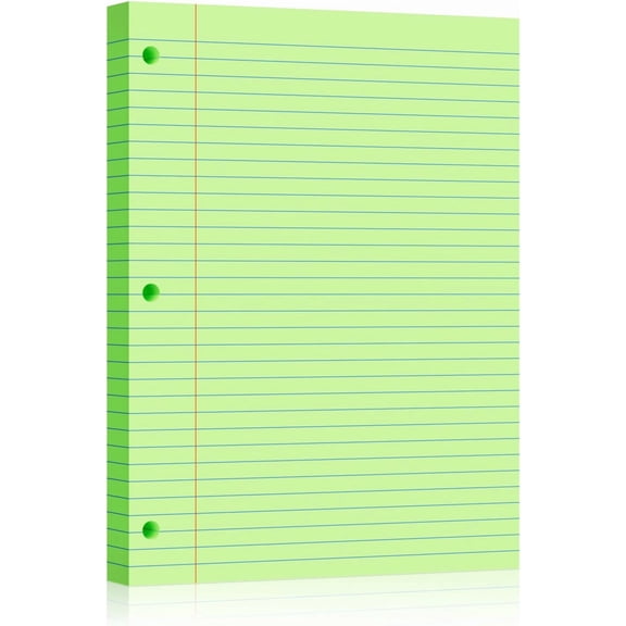 MaxxMarket Green Loose Leaf Paper 100 Sheets 8" x 10.5" Filler Paper, College Ruled 3-Hole Punched, Notebook Paper for 3-Ring Binders Notepad Writing Note Pads To-Do Lists for Office & Supplies