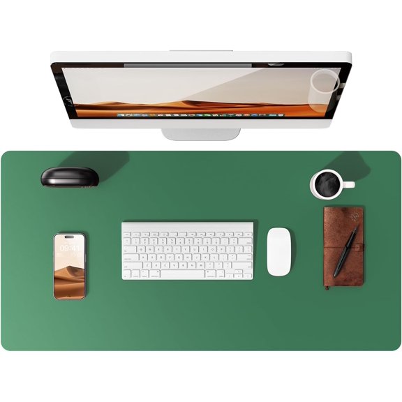 MaxxMarket Leather Desk Pad Protector, Office Desk Mat, Large Mouse Pad, Non-Slip PU Leather Desk Blotter, Laptop Desk Pad, Waterproof Desk Writing Pad for Office and Home (Jade Green, 23.6" x 13.8")