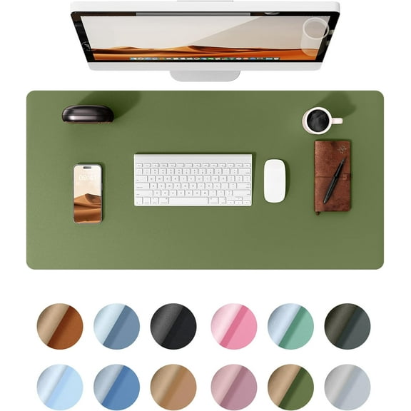MaxxMarket Leather Desk Protector, Office Mat, Large Mouse Pad, Non-Slip PU Leather Blotter, Laptop Desk, Waterproof Writing Pad for Office and Home (Green, 31.5" x 15.8")
