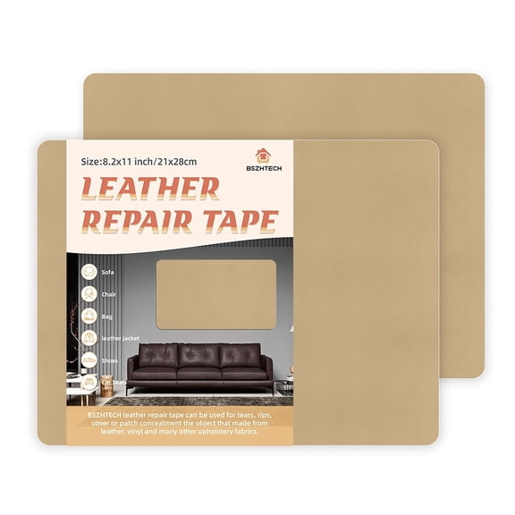 MaxxMarket Leather Repair Tape, Self-Adhesive Leather Repair Patch for Couch Furniture Sofas Car Seats, Advanced PU Vinyl Leather Repair Kit(Dark Kahki,2Pcs 8.2X11 inch)