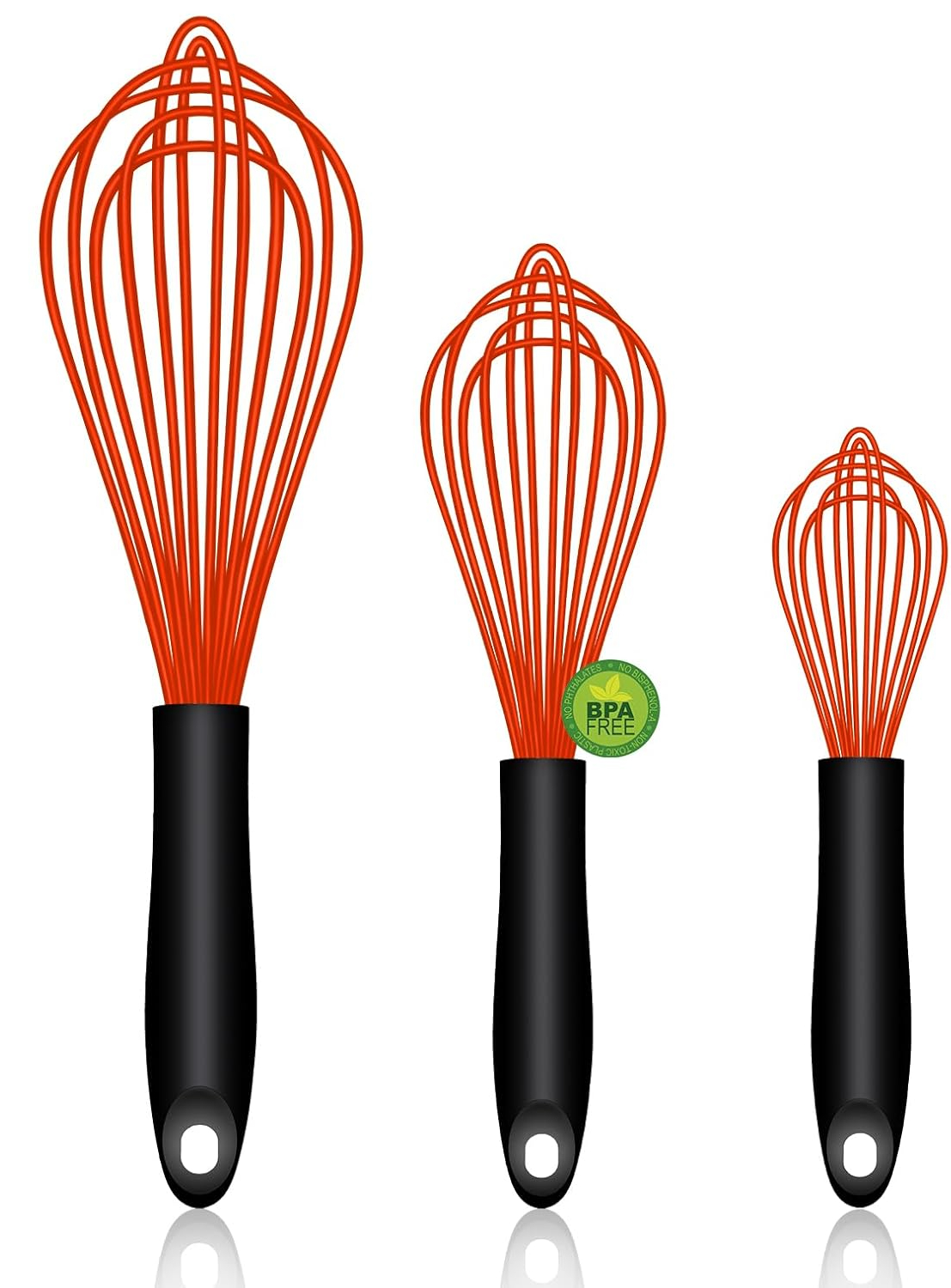 MaxxMarket Red Silicone Whisk, Sealed Waterproof Design Set of 3 ...