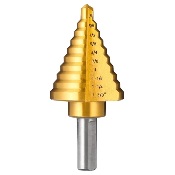 MaxxMarket Titanium Step Drill Bit, 1/4" to 1-3/8" Step Bit for Metal, 10 Sizes HSS Step Drill Unibit