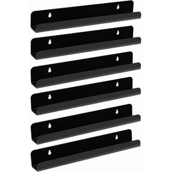 MaxxMarket Vinyl Record Shelf Wall Mount, 6 Pack 12 inch Black Acrylic Album Record Holder Display, Kids Bookshelf, Floating Wall Shelves for Bathroom, Bedroom, Living Room, Kitchen, Office