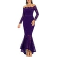 thumbnail image 1 of MaxxMarket  Women's Floral Lace Long Sleeve Off Shoulder Wedding Mermaid Dress, 1 of 10