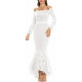 thumbnail image 1 of MaxxMarket  Women's Floral Lace Long Sleeve Off Shoulder Wedding Mermaid Dress, 1 of 10