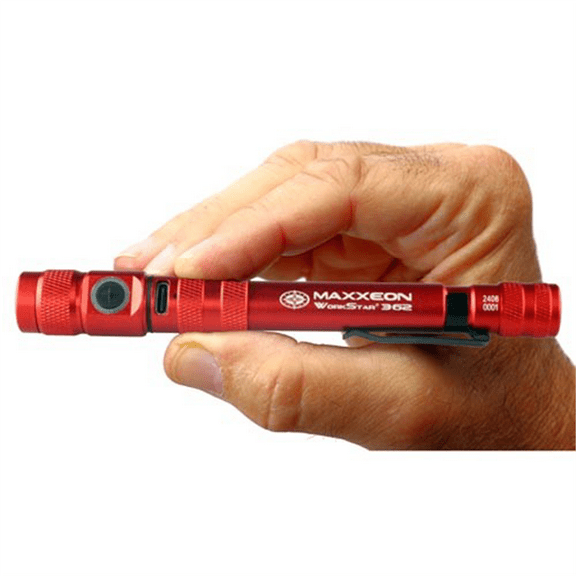 Maxxeon WorkStar 362 Rechargeable LED Zoom Penlight/Inspection Light USB-C, Red