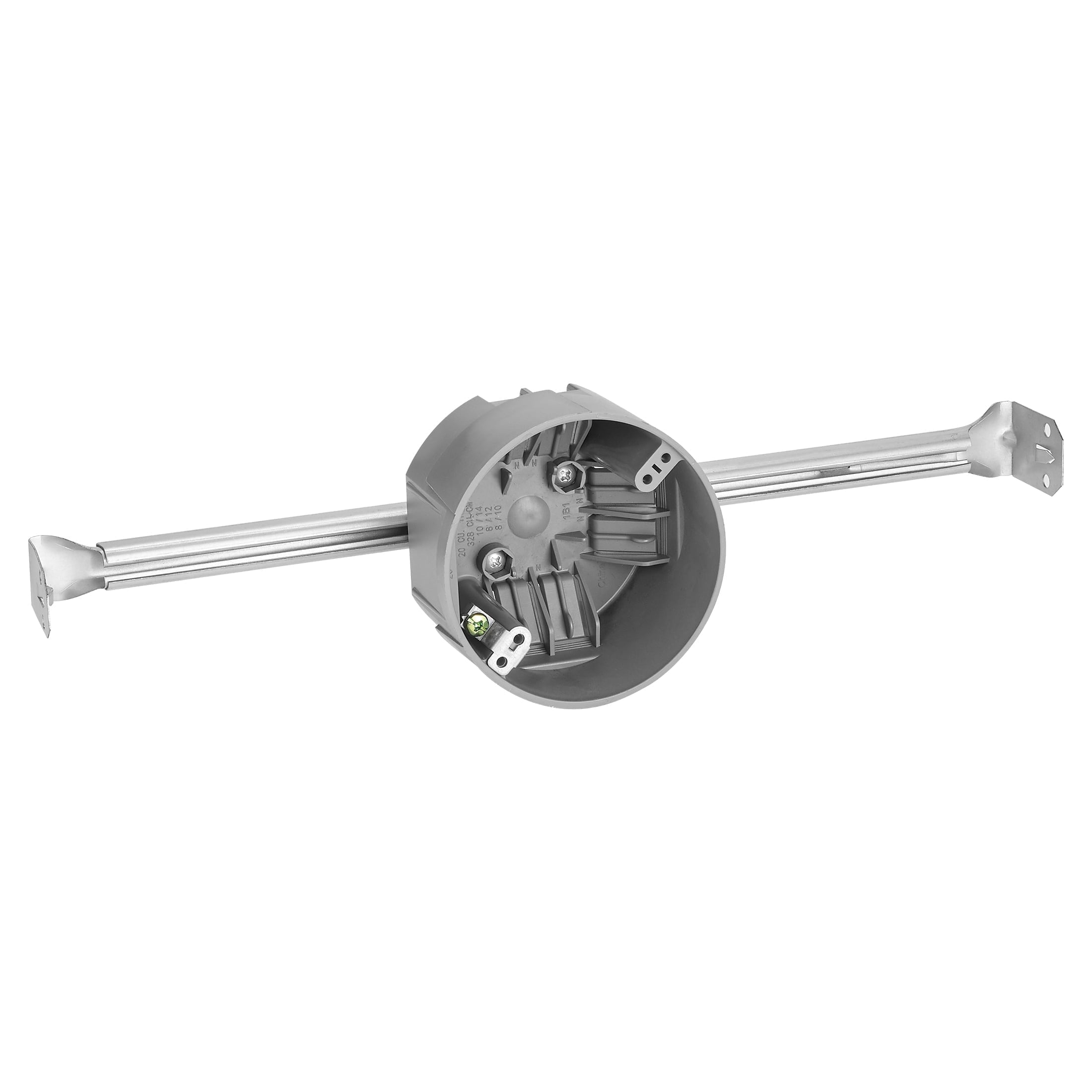 Maxxima 1-Gang 4 in. Round Junction Box, 20 Cu. in, New Work Electrical Ceiling Box with Adjustable Hanger Bar, Fire Rated (10 Pack)