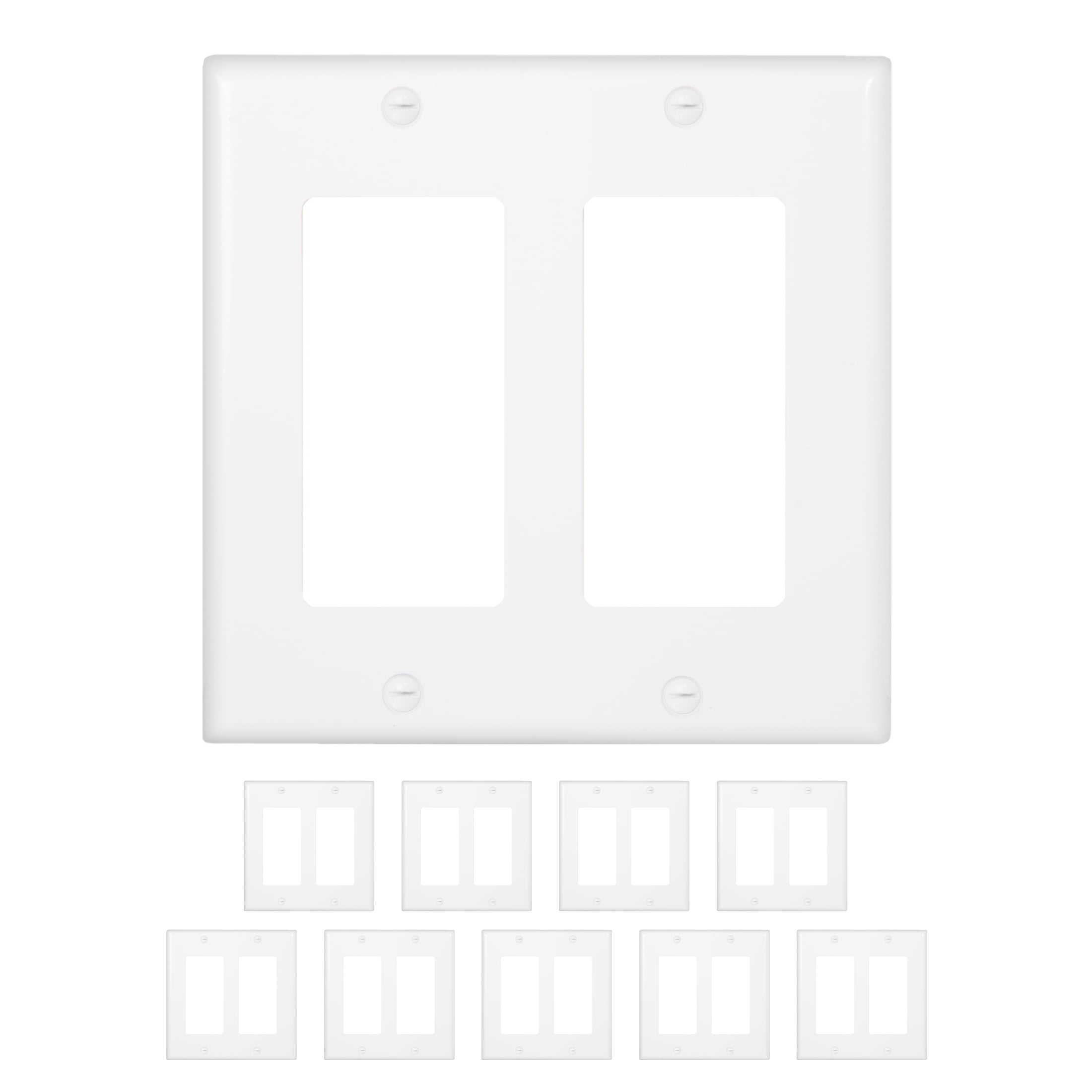 Maxxima 10 Pack 2 Gang Decorative Outlet Wall Plate White, Standard