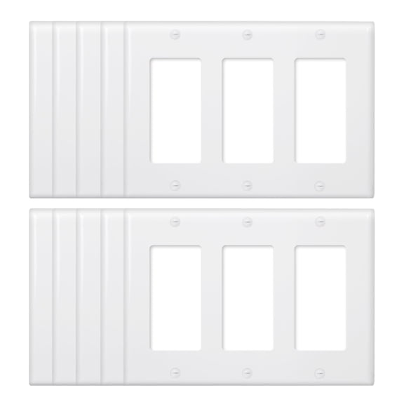 Maxxima 10 Pack 3 Gang Decorative Outlet Wall Plate - White, Standard Size Cover, Ideal for Light Switch, Outlets, Timers, or Dimmers - 10 Pack
