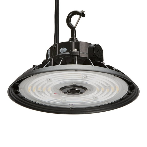Maxxima 10 in. LED UFO High Bay Light Fixture, Black Hardwired Warehouse Light, 22,500 Lumens, 3 CCT 4000K-5700K, Selectable Wattage 100-150