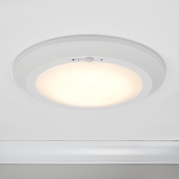 Maxxima 10 in. Round LED Disk Light Ceiling Fixture, Motion Sensor & Dusk to Dawn, 5 CCT 2700K-5000K, 2000 Lumens