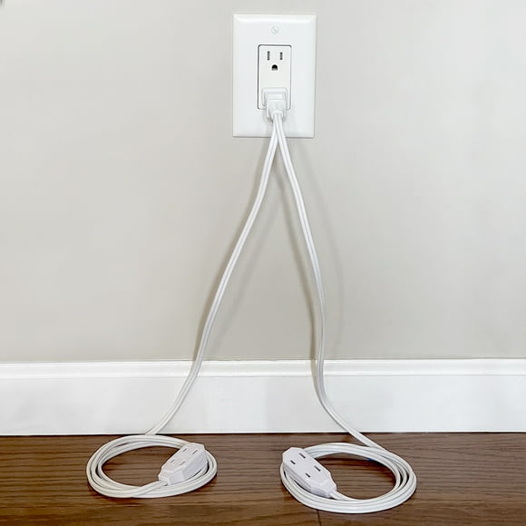 Maxxima 12 Foot 6 Outlet Twin Extension Cord Power Strip, 6 Foot Cord on Each Side, 2-Prong Power Strip with Slide Safety Cover, Double Extension Cord Splitter, ETL Listed, White (2-Pack)