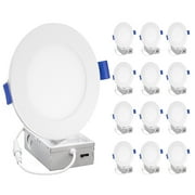 Maxxima 12 Pack 4” Ultra Thin LED Downlight, 750 Lumens, 5 CCT Selectable 2700K-5000K, Dimmable, White Trim, J-Box Included