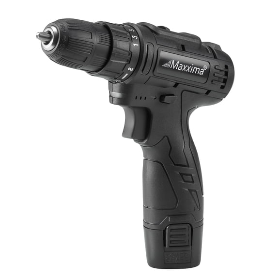 Maxxima 12V Cordless Power Drill Kit with Battery & Charger, High-Speed, 1400 RPM, 25+1 Torque Control