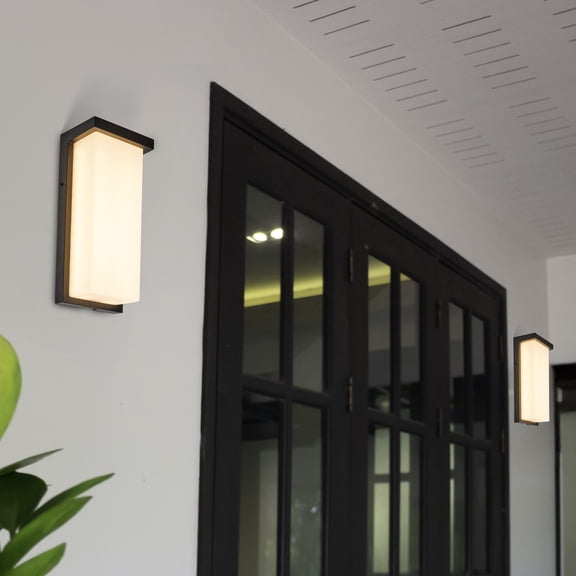 Maxxima 14" LED Outdoor Wall Light, Black w/ Frosted Lens, Modern Porch Light, 2500 Lumens, 5 CCT 2700K-5000K