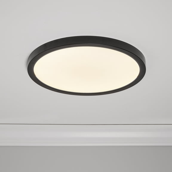 Maxxima 14 in. LED Flush Mount Ceiling Light, 5 CCT 2700K-5000K, 2400 Lumens, Traditional Indoor Black Trim Round Panel Light, Dimmable