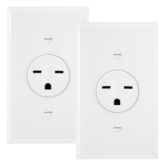 Maxxima 15A Single Receptacle Outlet, Commercial Grade, NEMA 6-15, White, Wall Plate Included, 250VAC (2-Pack)