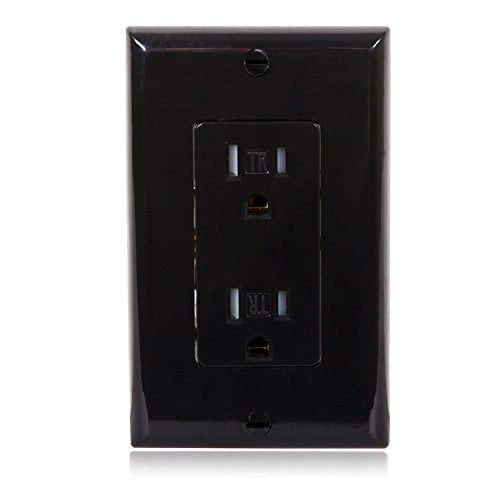 Maxxima 15A Tamper Resistant Duplex Receptacle - Standard Decorative Electric Wall Outlet 15 Amp, - Proof Safety, Contractor Pack, Wall Plates Included - Black - 10 Pack