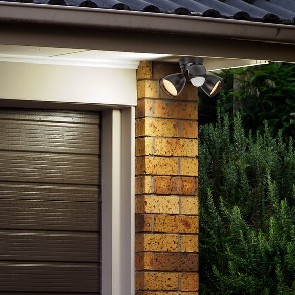 Maxxima 2 Head Outdoor LED Security Light, 2000 Lumens, 5 CCT 2700K-6500K, Motion Sensor, Dusk to Dawn Sensor, Black