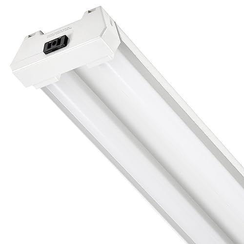 Maxxima 2 ft. Utility LED Shop Light Fixture - 20 Watt, Linkable, Frosted Lens 5000K Daylight, 2000 Lumens, Plug in, Pull Chain, Ideal for Garage and Workshop Lighting, Hardware In