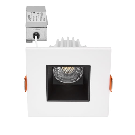 Maxxima 2 in. Slim Square Recessed Anti-Glare LED Downlight, White Trim Black Baffle, Canless IC Rated, 500 Lumens, 5 CCT 2700K-5000K