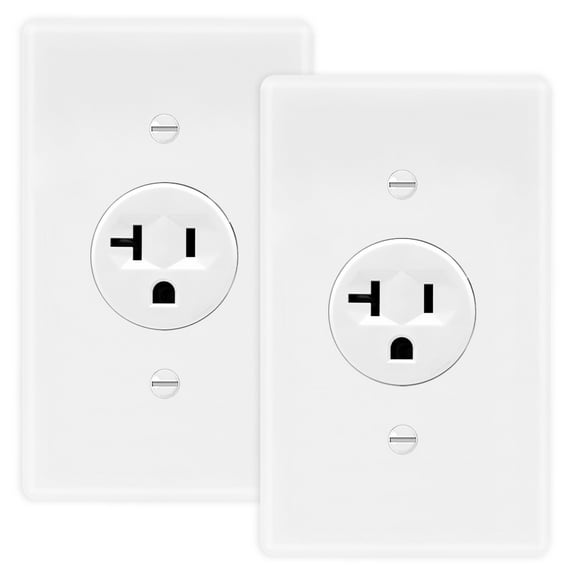 Maxxima 20A Single Receptacle Outlet, Commercial Grade, NEMA 5-20, White, Wall Plate Included (2-Pack)