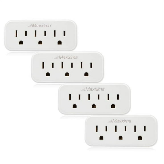 Maxxima 3 Grounded Multi Outlet Adaptor Wall Plug (Pack of 4)