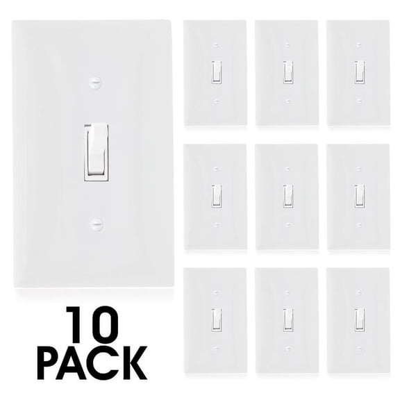 Maxxima 3-Way on/off Toggle Light Switch, White, Wall Plate Included (10 pack)