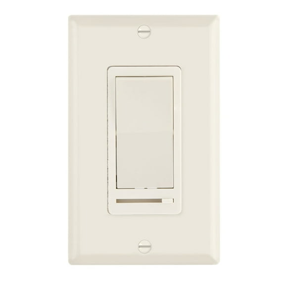 Maxxima 3-Way / Single Pole Decorative LED Dimmer Rocker Switch, 600 Watt, Wall Plate Included, Almond