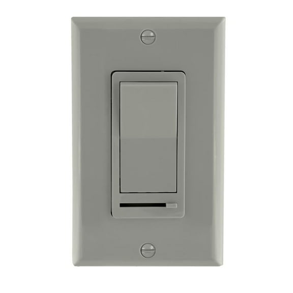 Maxxima 3-Way / Single Pole Decorative LED Dimmer Rocker Switch, 600 Watt, Wall Plate Included, Gray