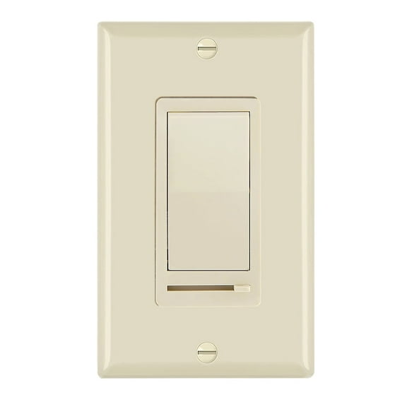 Maxxima 3-Way / Single Pole Decorative LED Dimmer Rocker Switch, 600 Watt, Wall Plate Included, Ivory