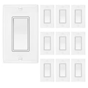 Maxxima 3-Way/Single Pole Decorative Wall Light Switch - 15A On/Off Soft Touch Rocker, White, Paddle Wall Switch Replacement, Perfect for Household Lighting, Wall Plates Included - 10 Pack