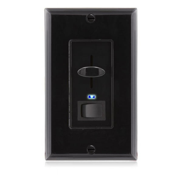Maxxima 3-Way / Single Pole Dimmer Light Switch 600W, Indicator Light, LED Compatible, Wall Plate Included, Black