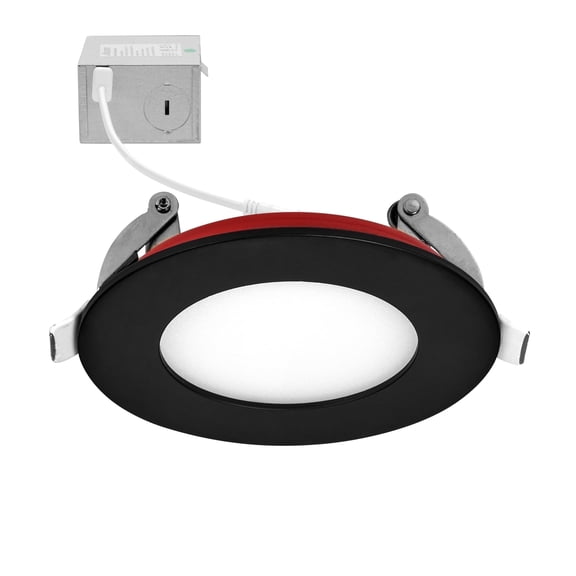 Maxxima 3 in. 2 Hour Fire Rated Slim Recessed LED Downlight, Black Trim, Canless IC Rated, 550 Lumens, 5 CCT Color Selectable 2700K-5000K