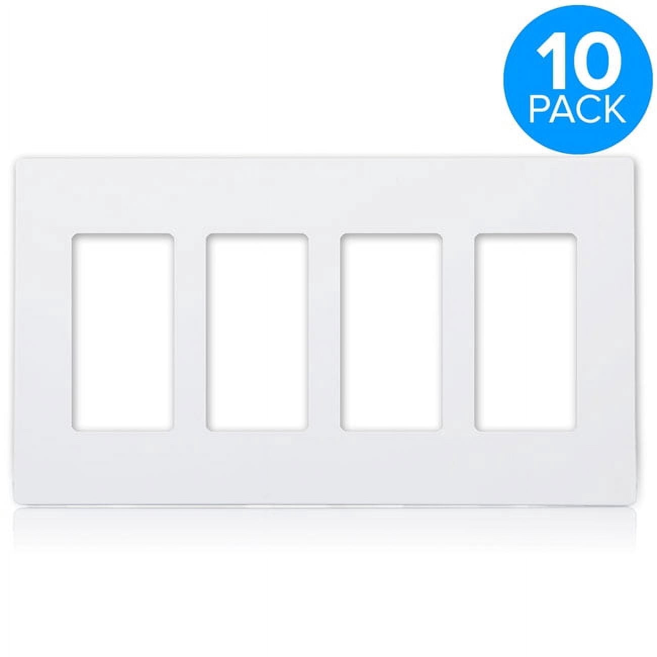 Maxxima 4 Gang Decorative Screwless Wall Plate, White (Pack of 10)