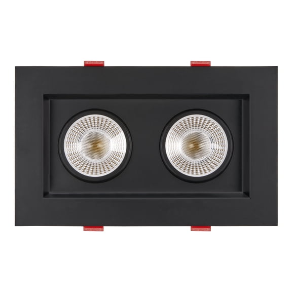 Maxxima 4 in. 2 Head LED Slim Square Recessed Anti-Glare Gimbal Downlight, Black, Canless IC Rated, 2000 Lumens, 5 CCT 2700K-5000K