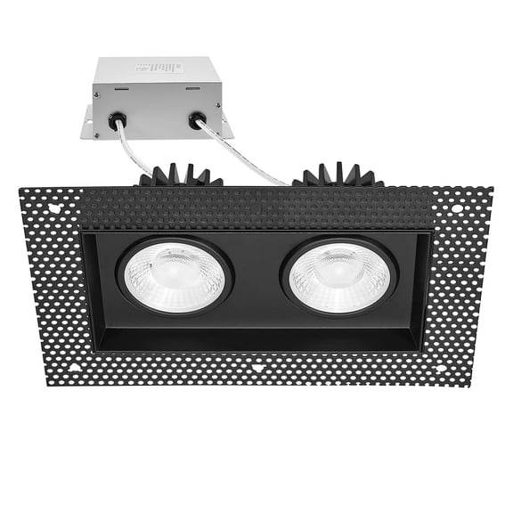 Maxxima 4 in. 2 Head Trimless LED Slim Square Recessed Anti-Glare Gimbal Downlight, Black, Canless IC Rated, 2000 Lumens, 5 CCT