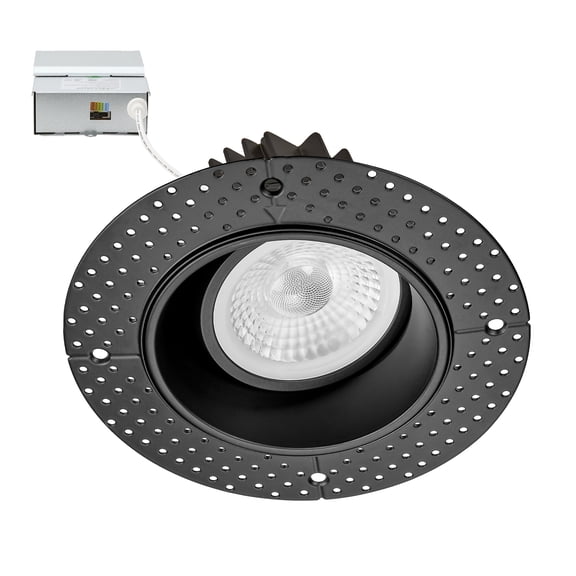 Maxxima 4 in. 5 CCT Adjustable LED Slim Trimless Eyeball Gimbal Downlight, Black, 800 Lumens, Color Selectable 2700K-5000K, 360 Rotation