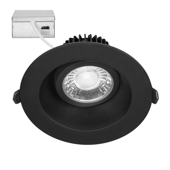 Maxxima 4 in. Adjustable Recessed Anti-Glare LED Gimbal Downlight, Black Trim, Canless IC Rated, 1050 Lumens, 5 CCT 2700K-5000K, 360° Rotation