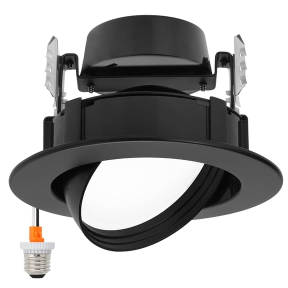Maxxima 4 in. Adjustable Recessed LED Gimbal Downlight, Black Plastic Trim, 900 Lumens, 5 CCT Color Selectable 2700K-5000K