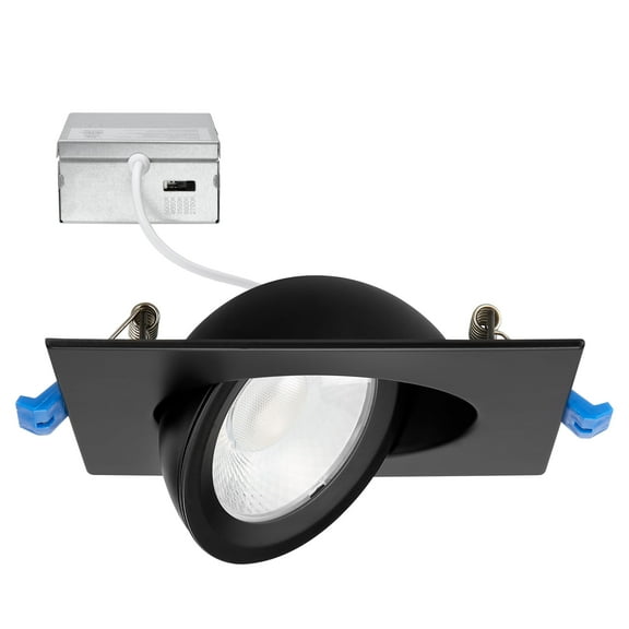 Maxxima 4 in. Adjustable Slim Square Recessed LED Floating Gimbal Downlight, 1000 Lumens, 5 CCT Color Selectable 2700K-5000K, Black