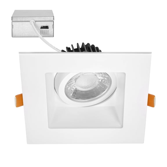 Maxxima 4 in. Adjustable Square Recessed Anti-Glare LED Gimbal Downlight, Canless IC Rated, 1100 Lumens, 5 CCT 2700K-5000K, 360° Rotation