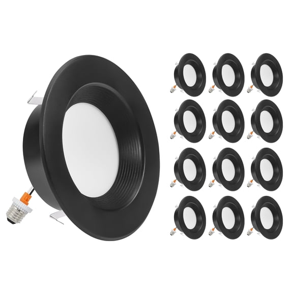 Maxxima 4 in. Retrofit Recessed LED Downlight, Black Trim, 800 Lumens, 5 CCT Color Selectable 2700K-5000K (12 Pack)
