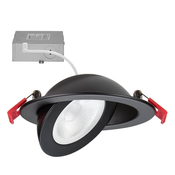 Maxxima 4 in. Rotatable Slim Recessed LED Floating Gimbal Downlight, 850 Lumens 5 CCT Selectable, Dimmable, Black