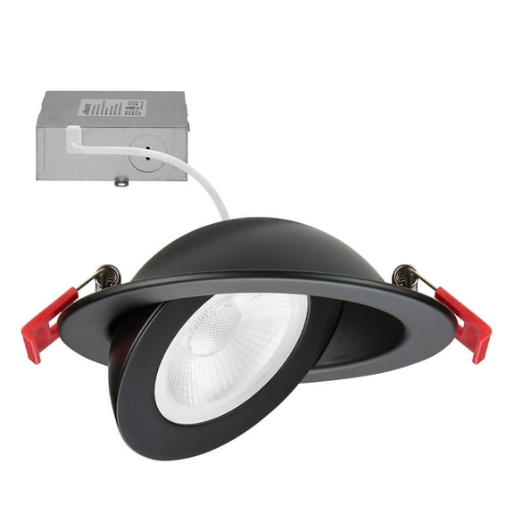 Maxxima 4 in. Rotatable Slim Recessed LED Floating Gimbal Downlight, 850 Lumens 5 CCT Selectable, Dimmable, Black