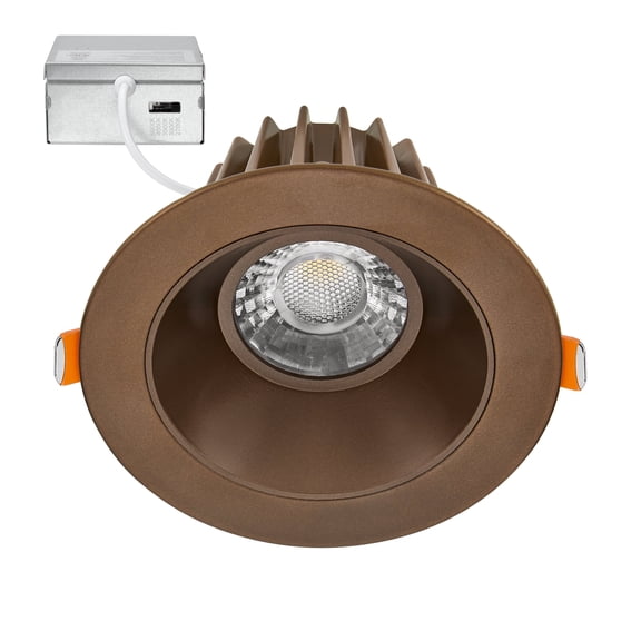 Maxxima 4 in. Slim Round Recessed Anti-Glare LED Downlight, Bronze Trim, Canless IC Rated, 1000 Lumens, 5 CCT