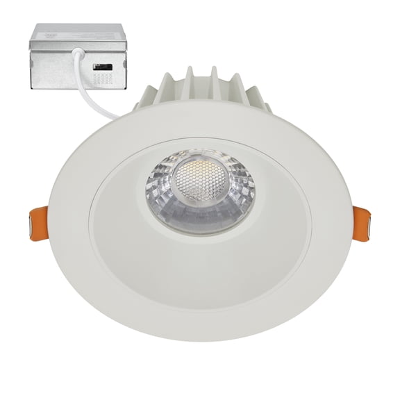 Maxxima 4 in. Slim Round Recessed Anti-Glare LED Downlight, Stone Gray Trim, Canless IC Rated, 1200 Lumens, 5 CCT 2700K-5000K